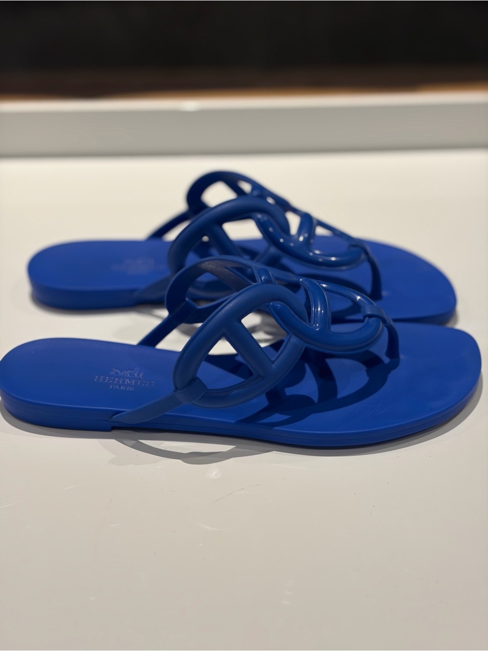 Hermes Egerie Blue Rubber Sandals 38 - Picture 2 of 4
